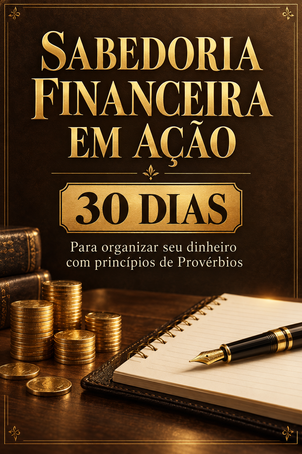 Capa dourada do ebook Sabedoria Financeira em Ação: 30 dias para organizar seu dinheiro com princípios de Provérbios